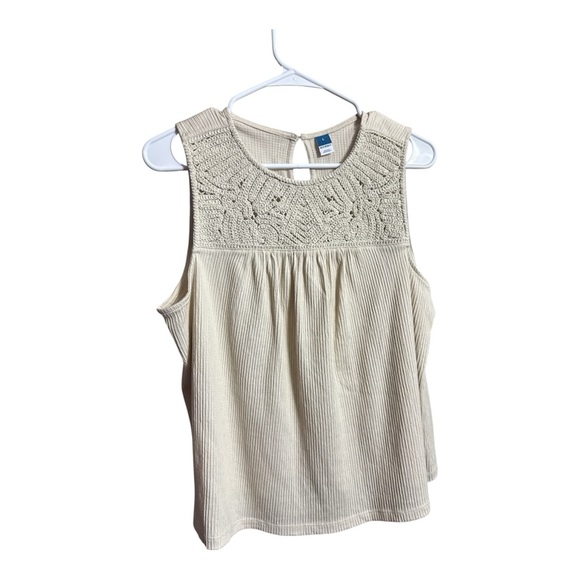 Old Navy Boho Neutral Crochet High Neck Tank Top Cream L - Picture 2 of 7